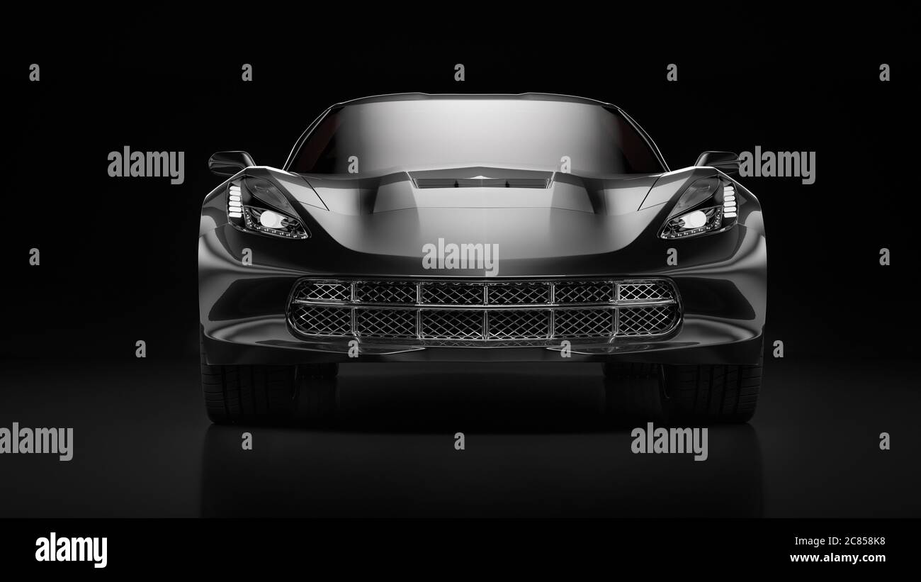 rendering 3d di una moderna berlina nera con luce da studio. Foto Stock