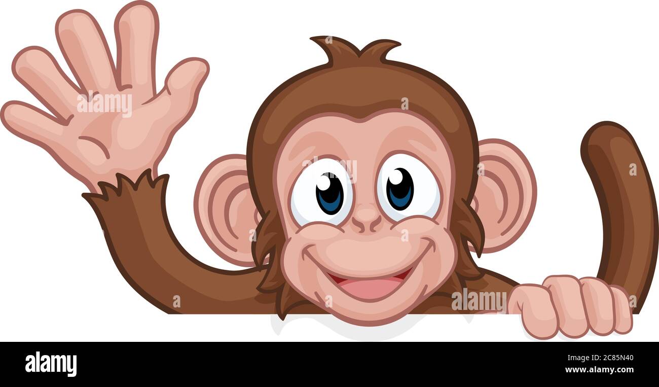 Monkey Cartoon animale segno dietro sventolando Illustrazione Vettoriale
