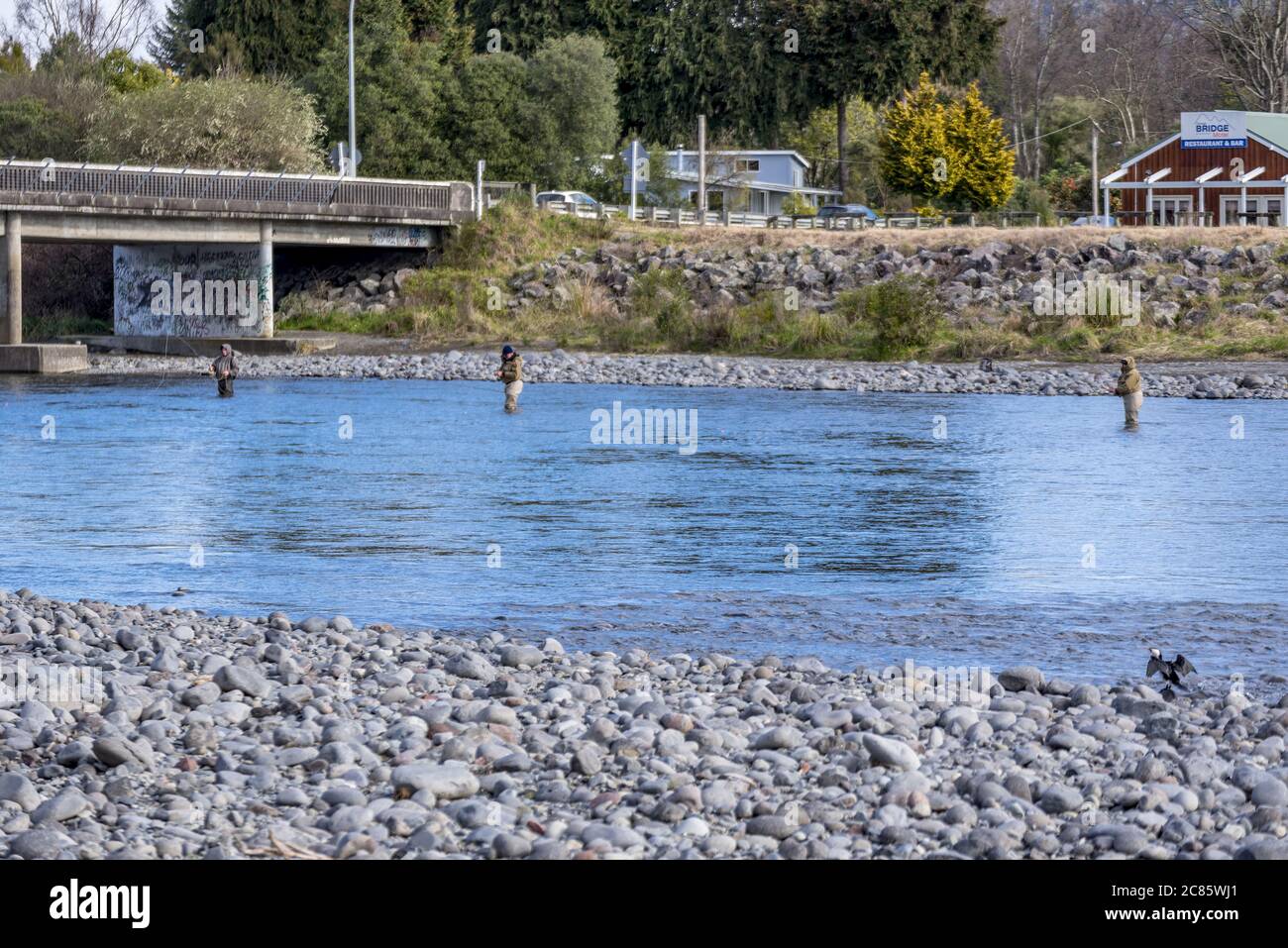 TURANGI, NUOVA ZELANDA - 25 agosto 2018: Il fiume Tongariro famoso in tutto il mondo a Turangi vicino al lago Taupo dove pescatore di mosca cerca trota arcobaleno Foto Stock