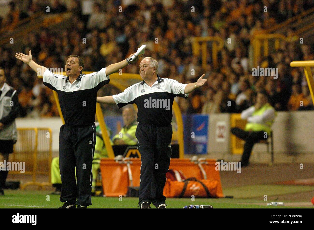 Preston North End, 11 agosto 2004, Billy Davies e Craig Brown Foto Stock