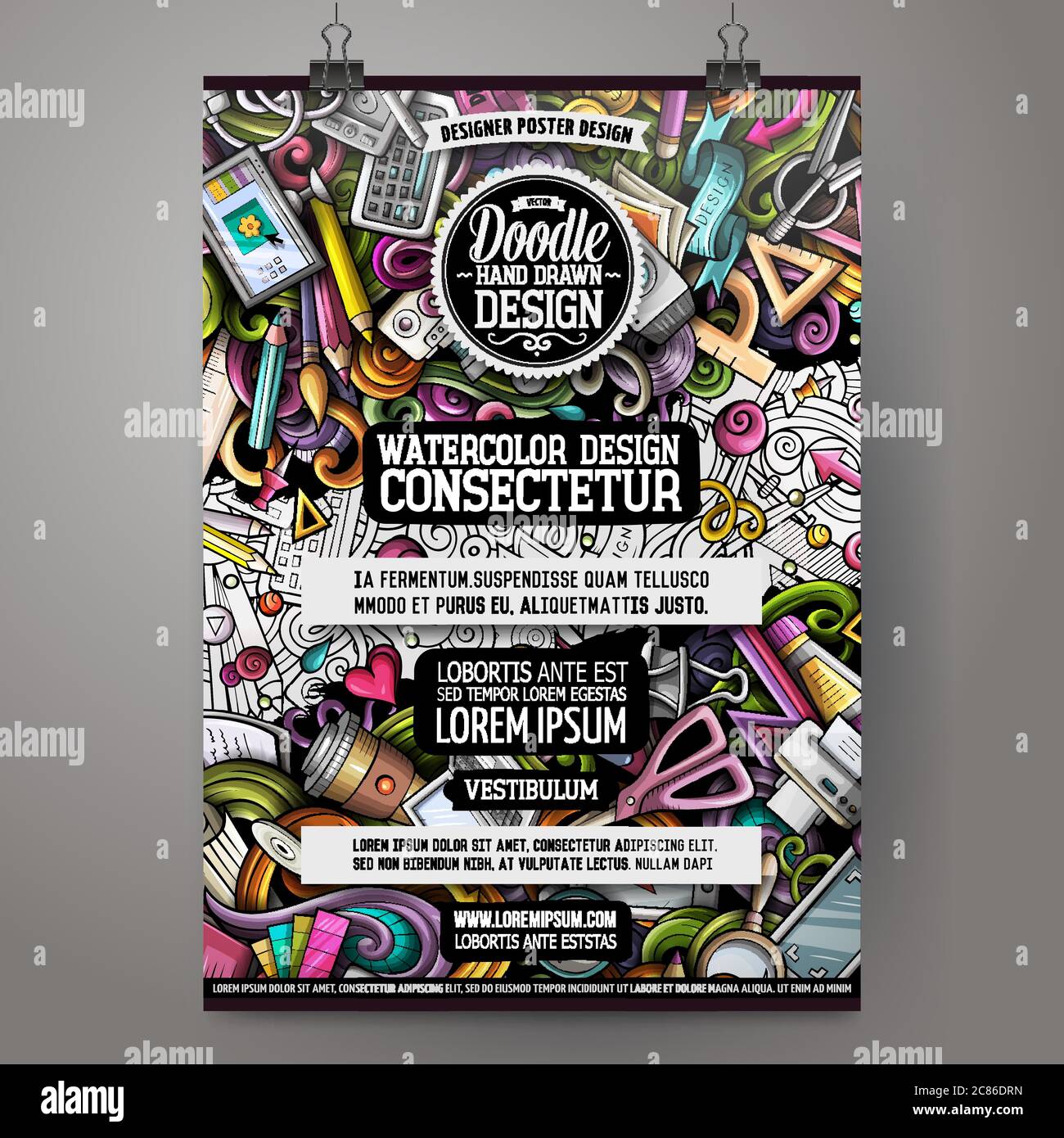 Cartoon Doodles disegnati a mano poster Designer Illustrazione Vettoriale