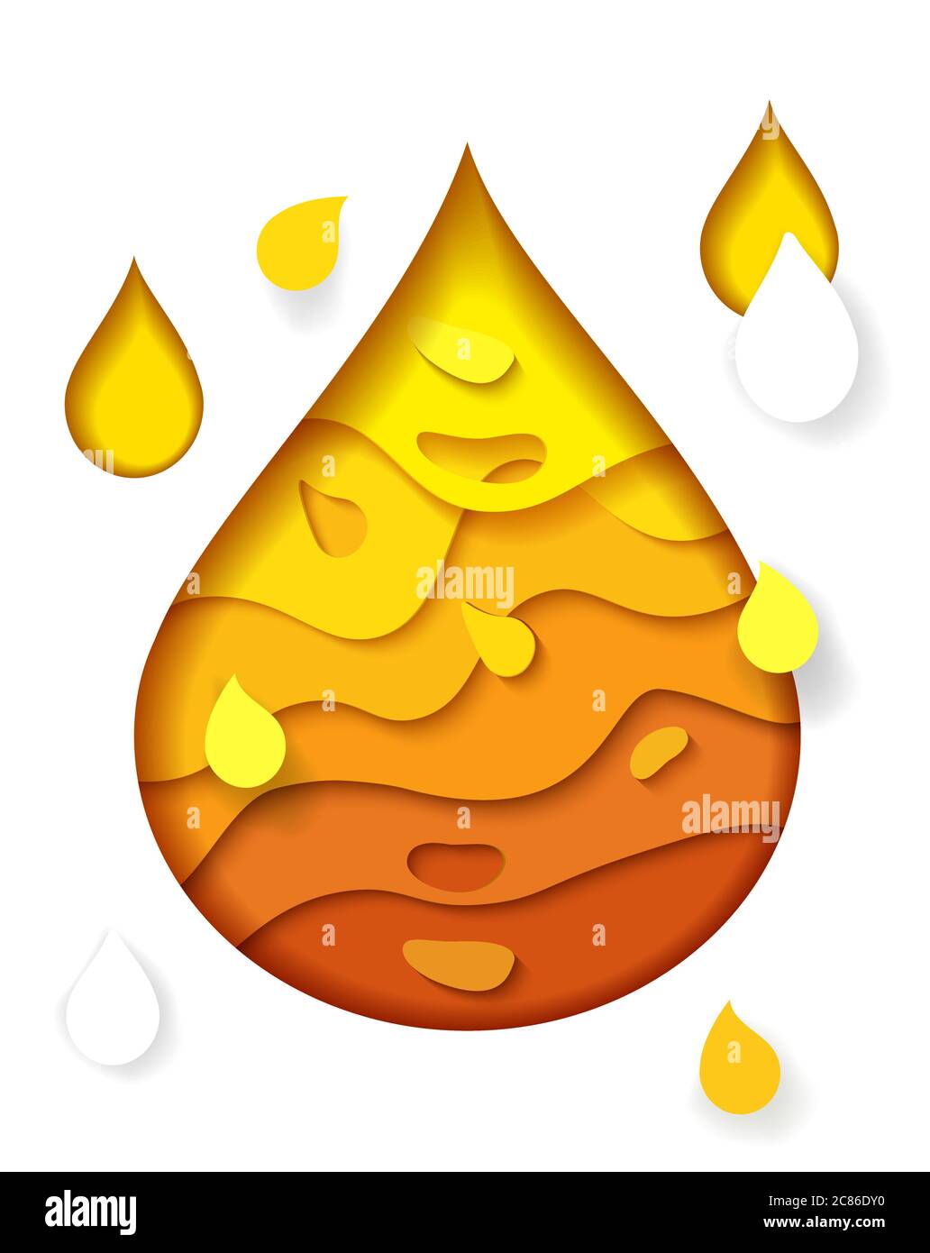 Brillante bella goccia di olio tagliato da carta. Si può usare un banner o un poster, una goccia di olio d'oliva o una goccia di olio. Illustrazione vettoriale. Illustrazione Vettoriale