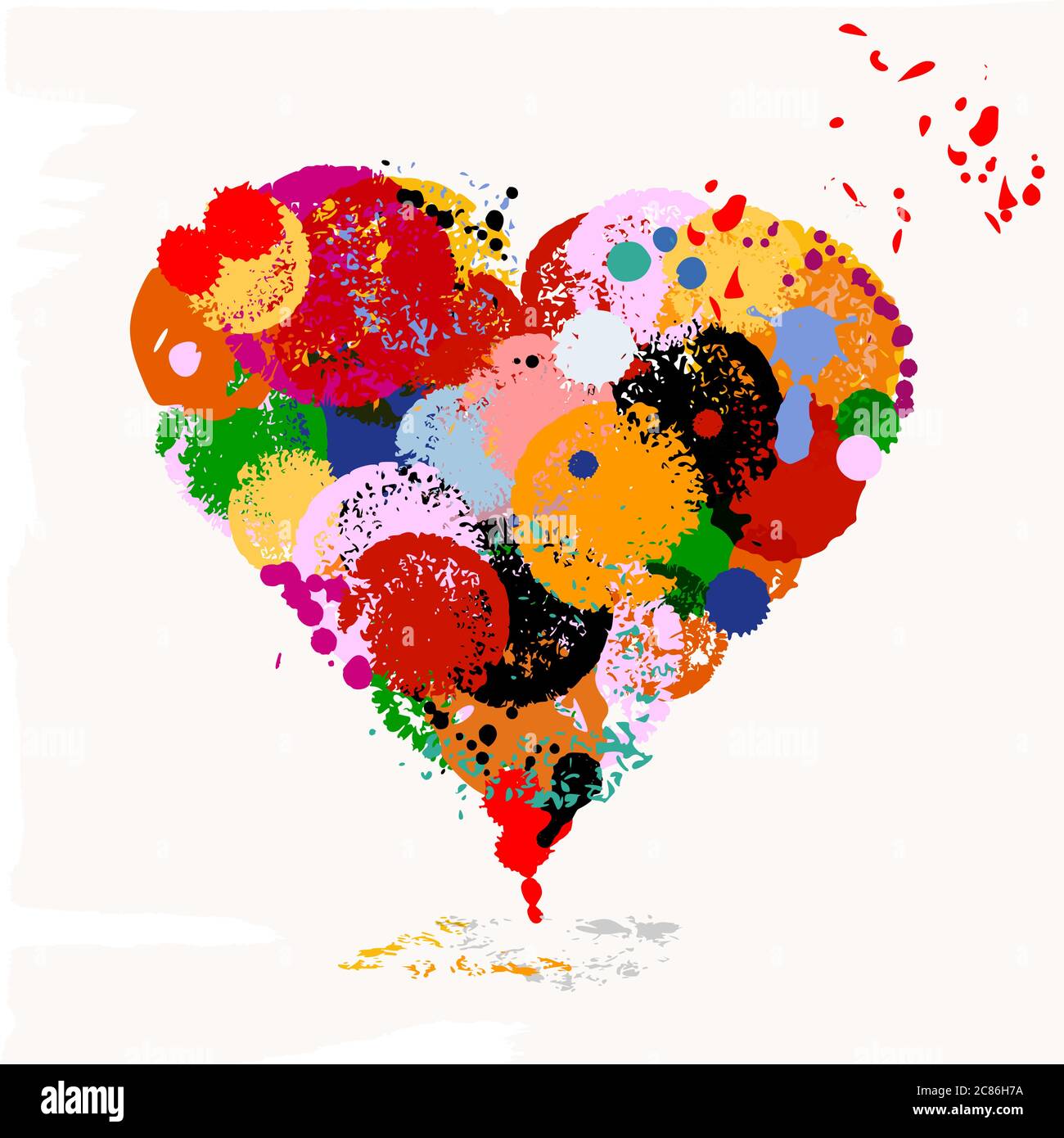 concetto di amore, design colorato del cuore con schizzi Illustrazione Vettoriale