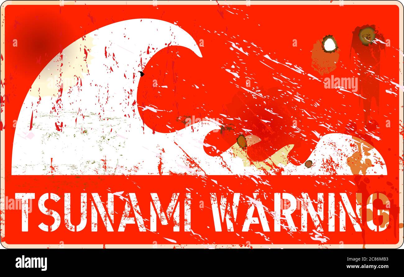 cartello di avvertimento tsunami, forte di intemperie, vettore eps 10 Illustrazione Vettoriale