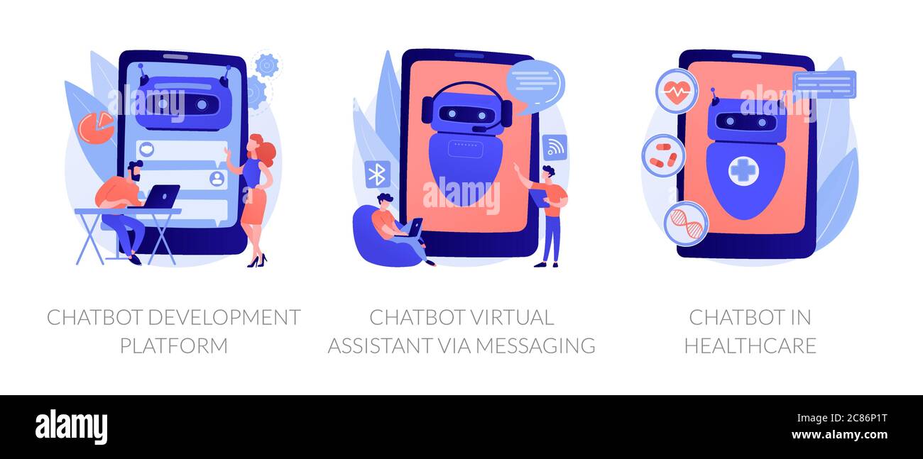 Metafora del concetto vettoriale di chatbot Assistant. Illustrazione Vettoriale