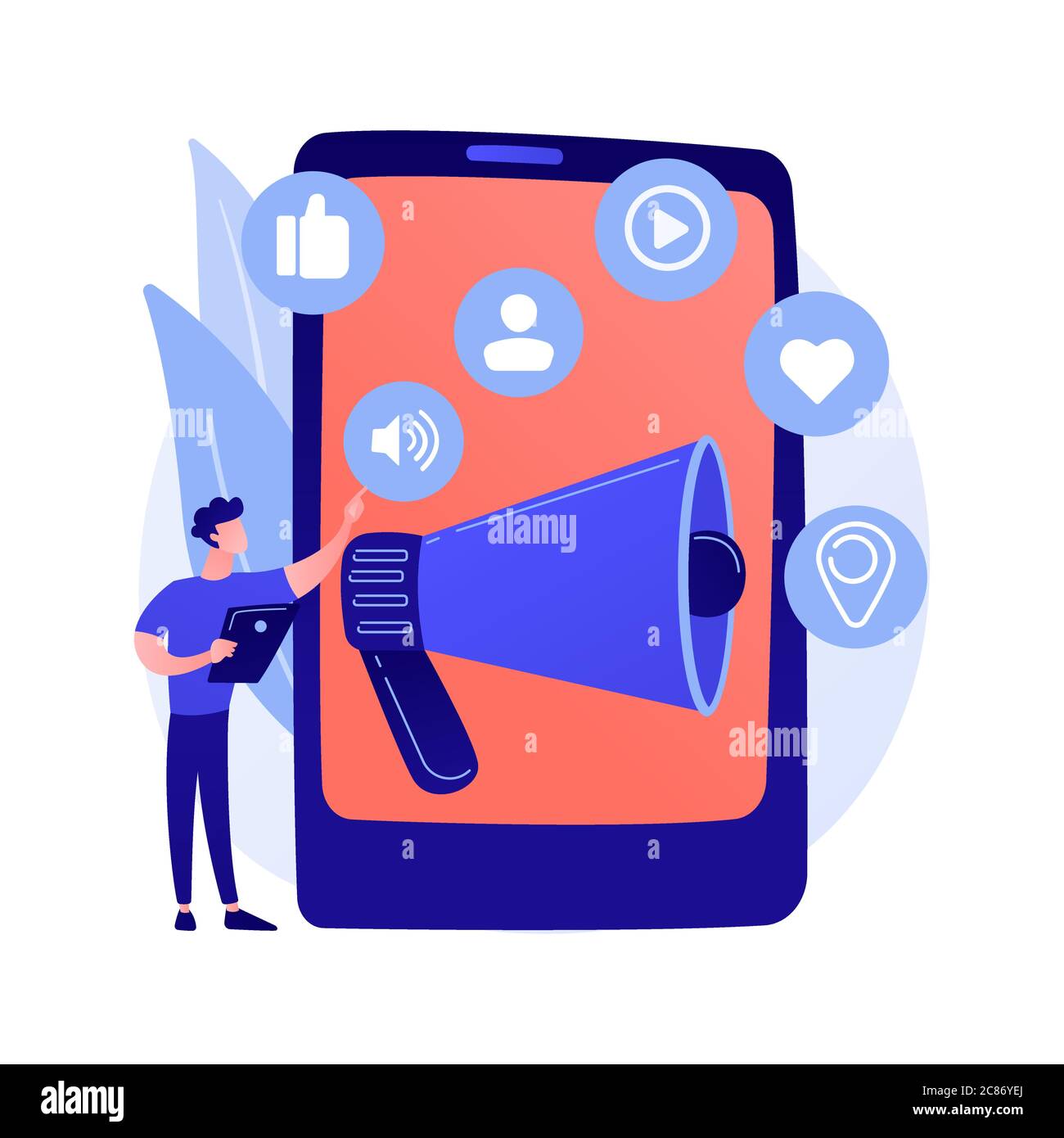 Metafora del concetto del vettore di gestione di marketing SMM Illustrazione Vettoriale