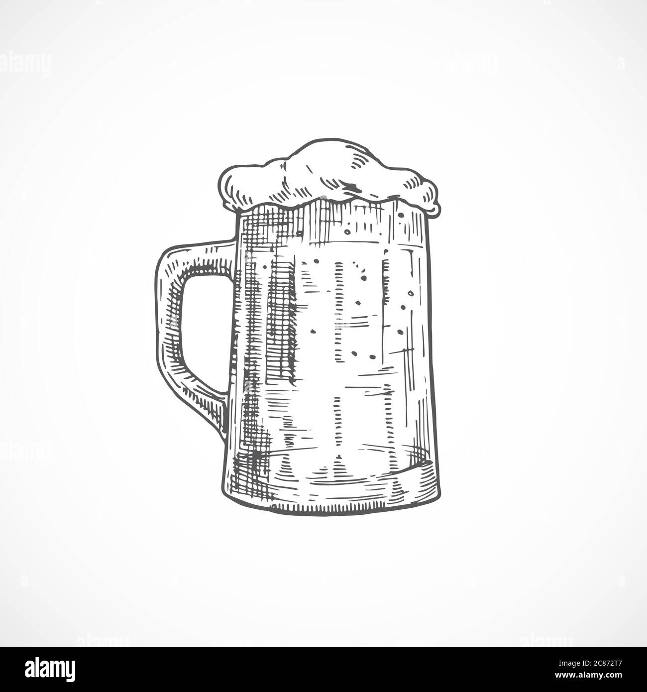 Tazza per birra con schiuma. Schizzo astratto. Illustrazione vettoriale disegnata a mano. Illustrazione Vettoriale