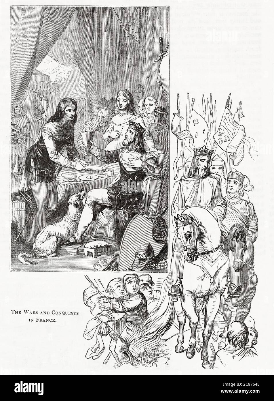 Il Valhalla britannico -- le guerre e le conquiste in Francia. Raffigurante Edoardo, il Principe Nero, intratteneva il suo prigioniero, il re Giovanni II di Francia, che catturò a Poitiers, poi guidò con lui attraverso Londra. Foto Stock