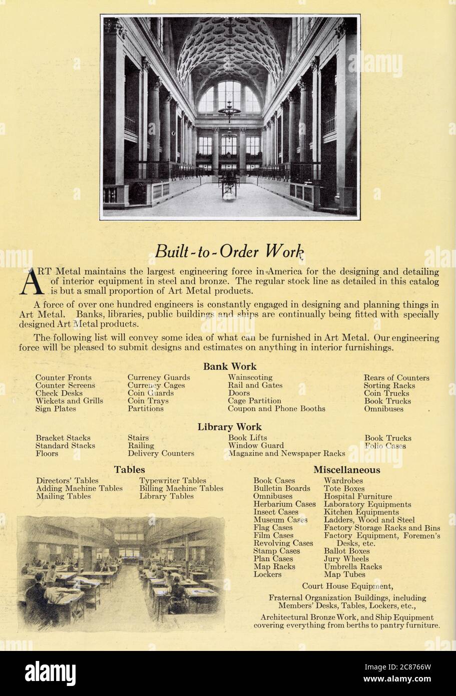 Art Metal Steel Office Equipment, Jamestown, New York, USA - lavori su ordinazione, oggetti Art Metal in banche, biblioteche, edifici pubblici, navi, ecc. Foto Stock