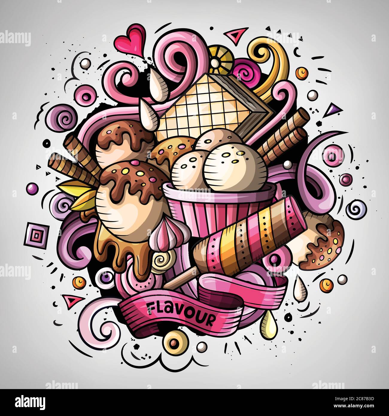 Cartoon carino doodles disegnati a mano gelato illustrazione Illustrazione Vettoriale