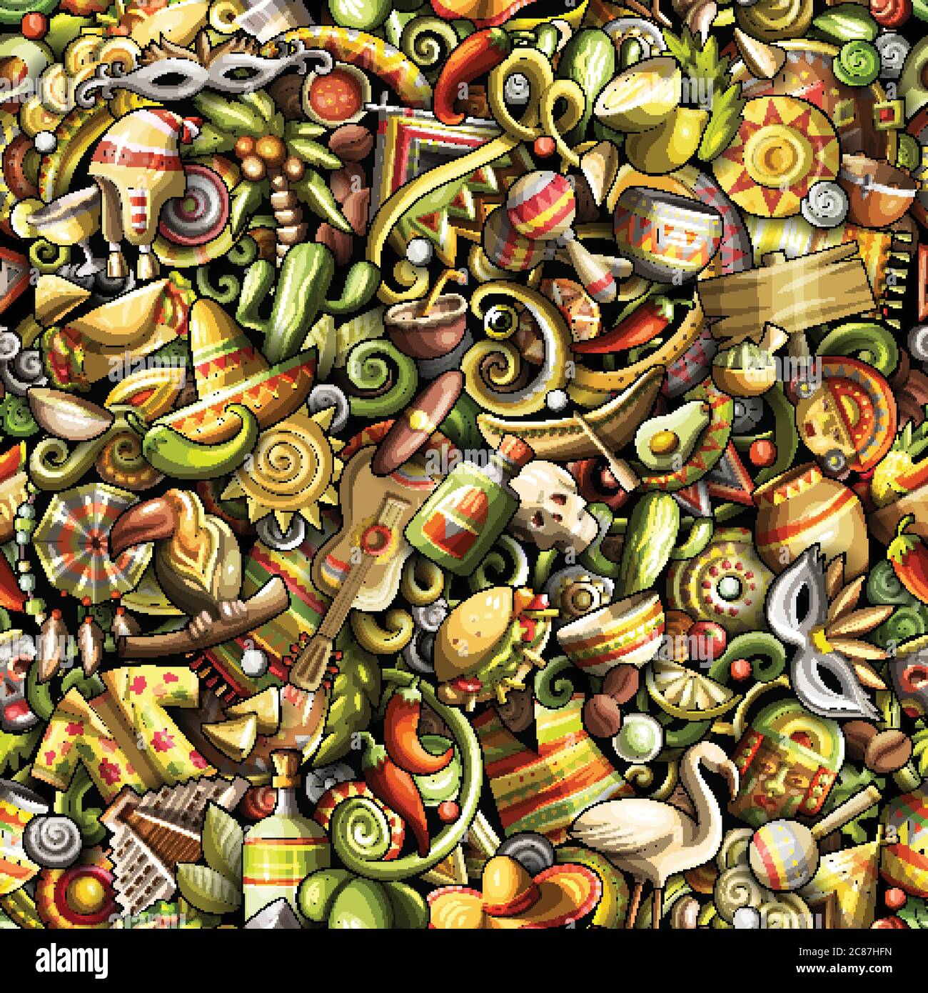 Cartoon carino doodles America Latina modello senza giunture Illustrazione Vettoriale