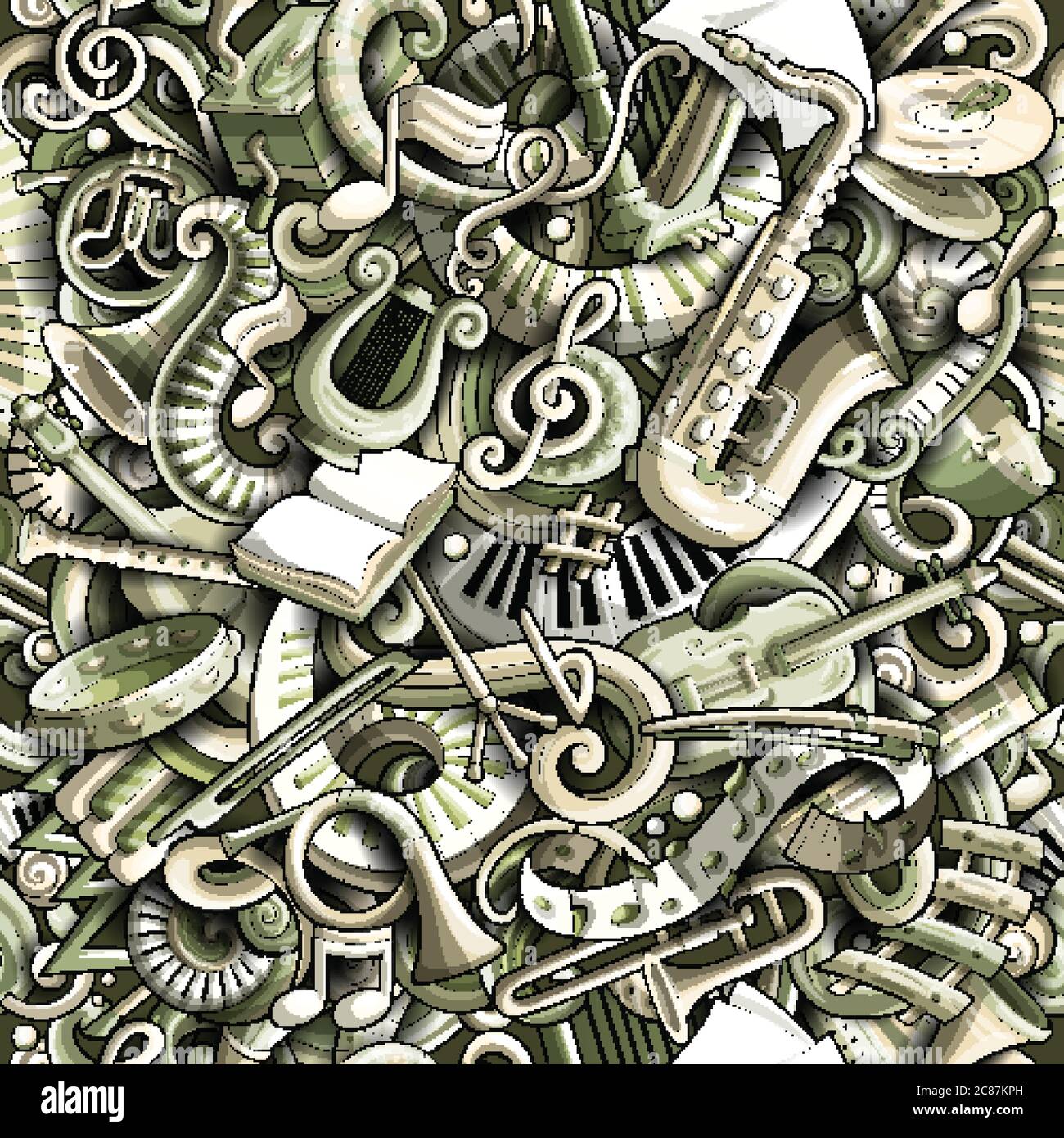 Cartoon carino doodles musica classica senza cuciture pattern Illustrazione Vettoriale