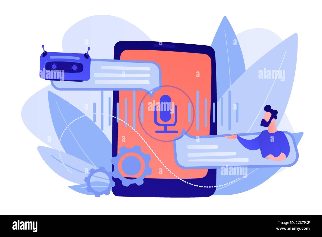 Illustrazione vettoriale del concetto di assistente virtuale con controllo vocale di chatbot. Illustrazione Vettoriale