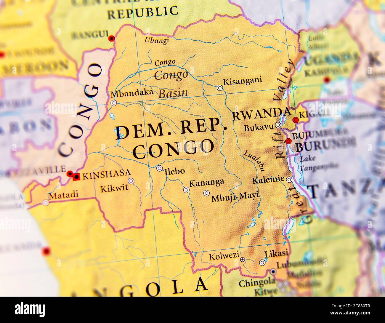 Ambasciata Della Repubblica Democratica Del Congo Mappa geografica della Repubblica Democratica del Congo Foto stock - Alamy