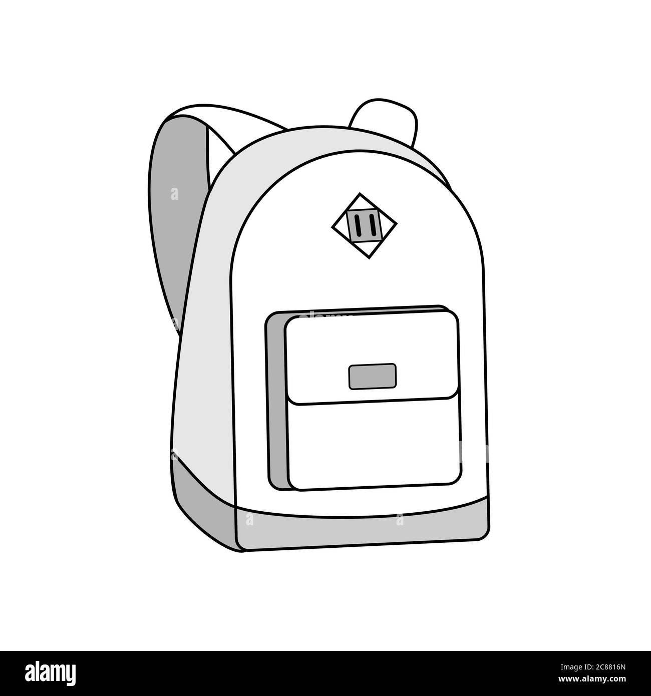 Zaino zaino zaino vettore isolato bianco. Giovane moda hipster scuola ragazzo ragazza knapsack illustrazione logo poster Illustrazione Vettoriale