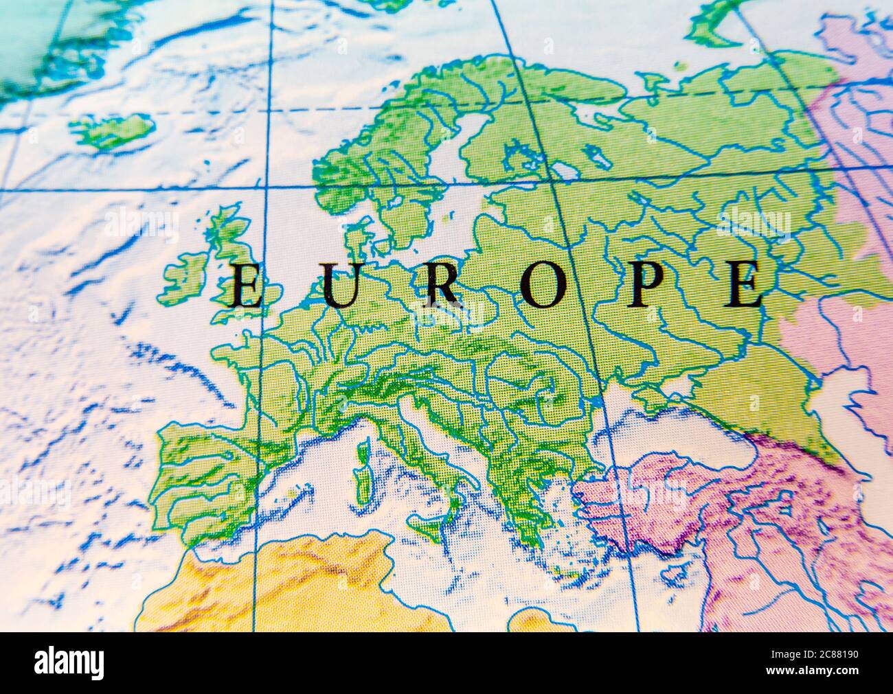 Mappa geografica dell'Europa chiudi Foto Stock