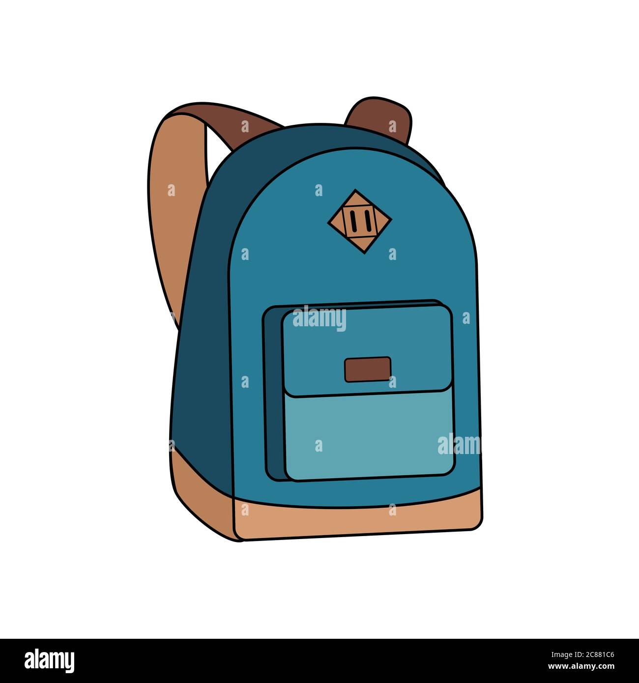 Zaino zaino zaino vettore isolato blu. Giovane moda hipster scuola ragazzo ragazza knapsack illustrazione logo poster Illustrazione Vettoriale