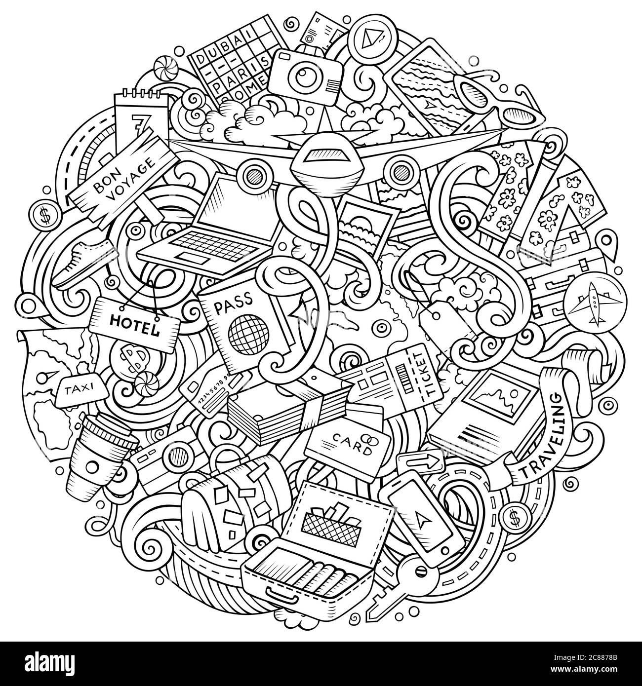 Fumetti vettoriali doodles illustrazione di viaggio Illustrazione Vettoriale