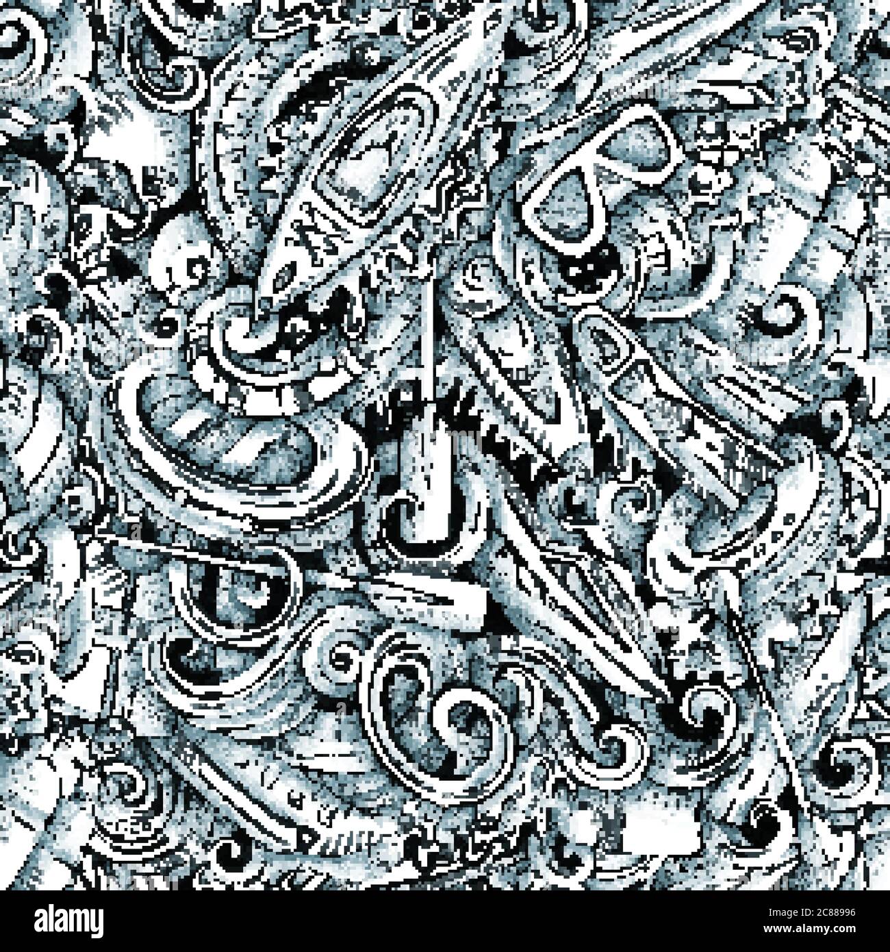 Sport estremi dell'acqua vettore mano disegnati doodles modello senza giunture. Illustrazione Vettoriale