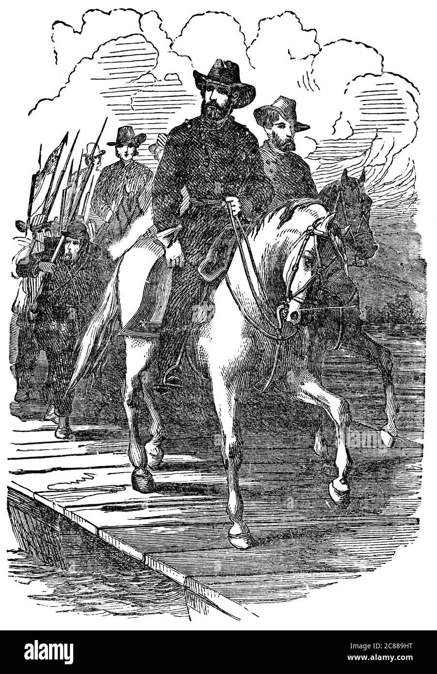 Immagine di un'illustrazione vintage incisa di un generale Ulysses Grant che marciò su Richmond durante la guerra civile americana, da un libro vittoriano datato 1880 Foto Stock