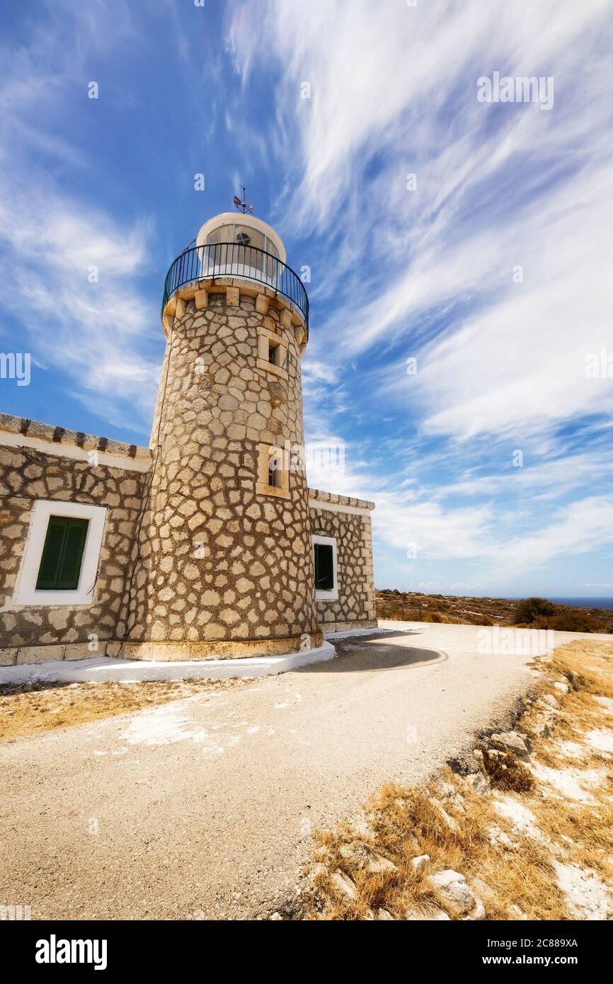 Faro di Skinari sull'isola di Zante, Grecia Foto Stock
