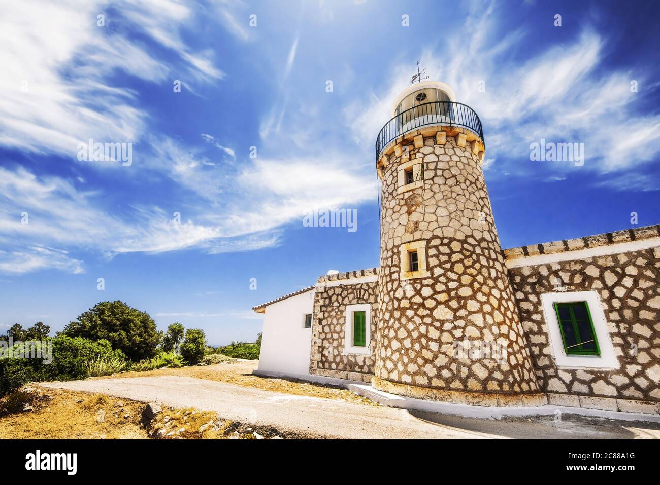 Faro di Skinari sull'isola di Zante, Grecia Foto Stock