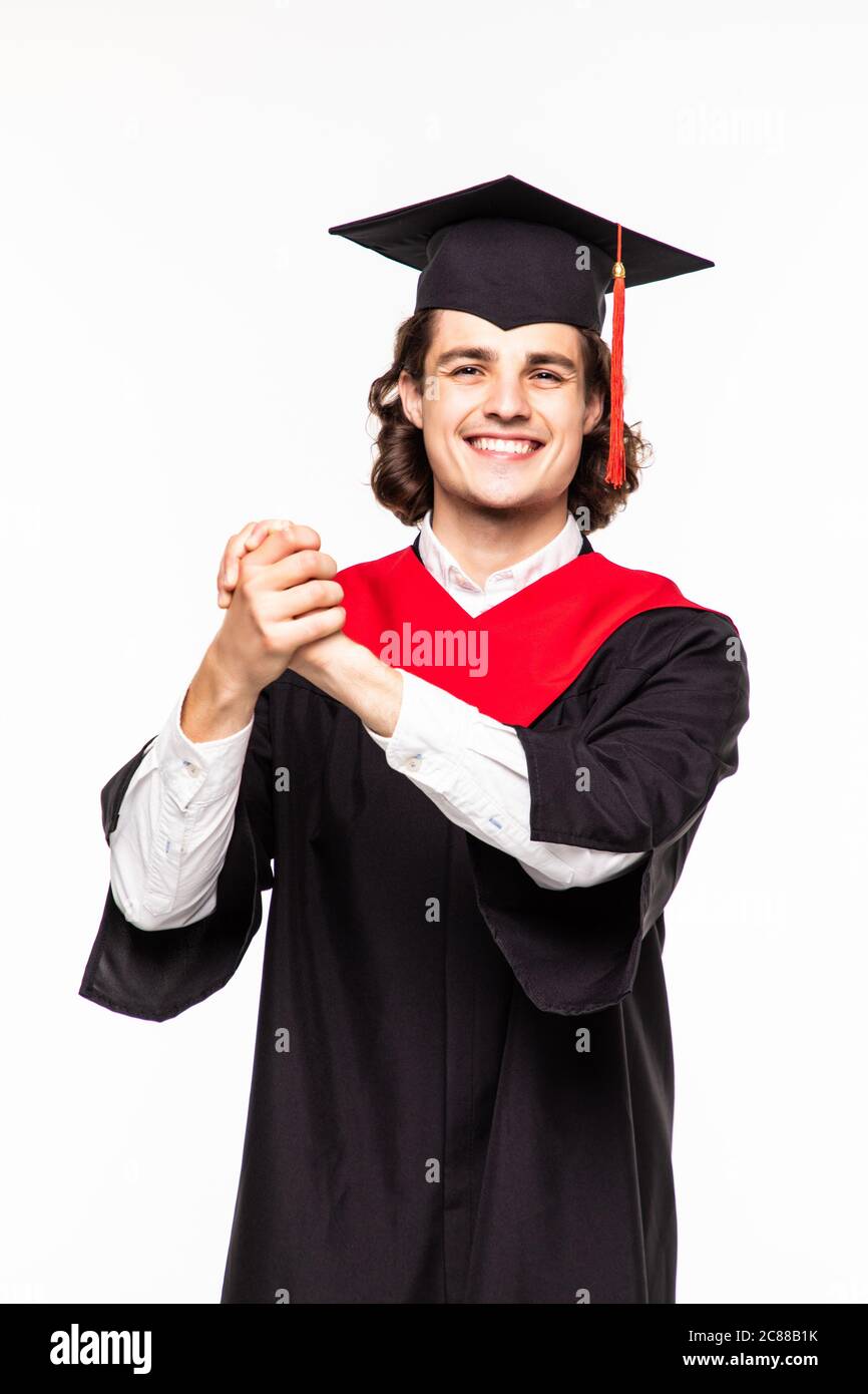 Ritratto di un uomo in abiti di laurea con diploma Foto Stock