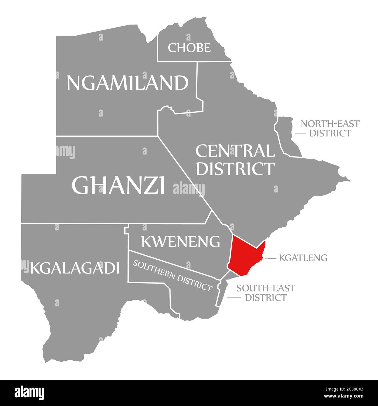 Kgatleng rosso evidenziato sulla mappa del Botswana Foto Stock