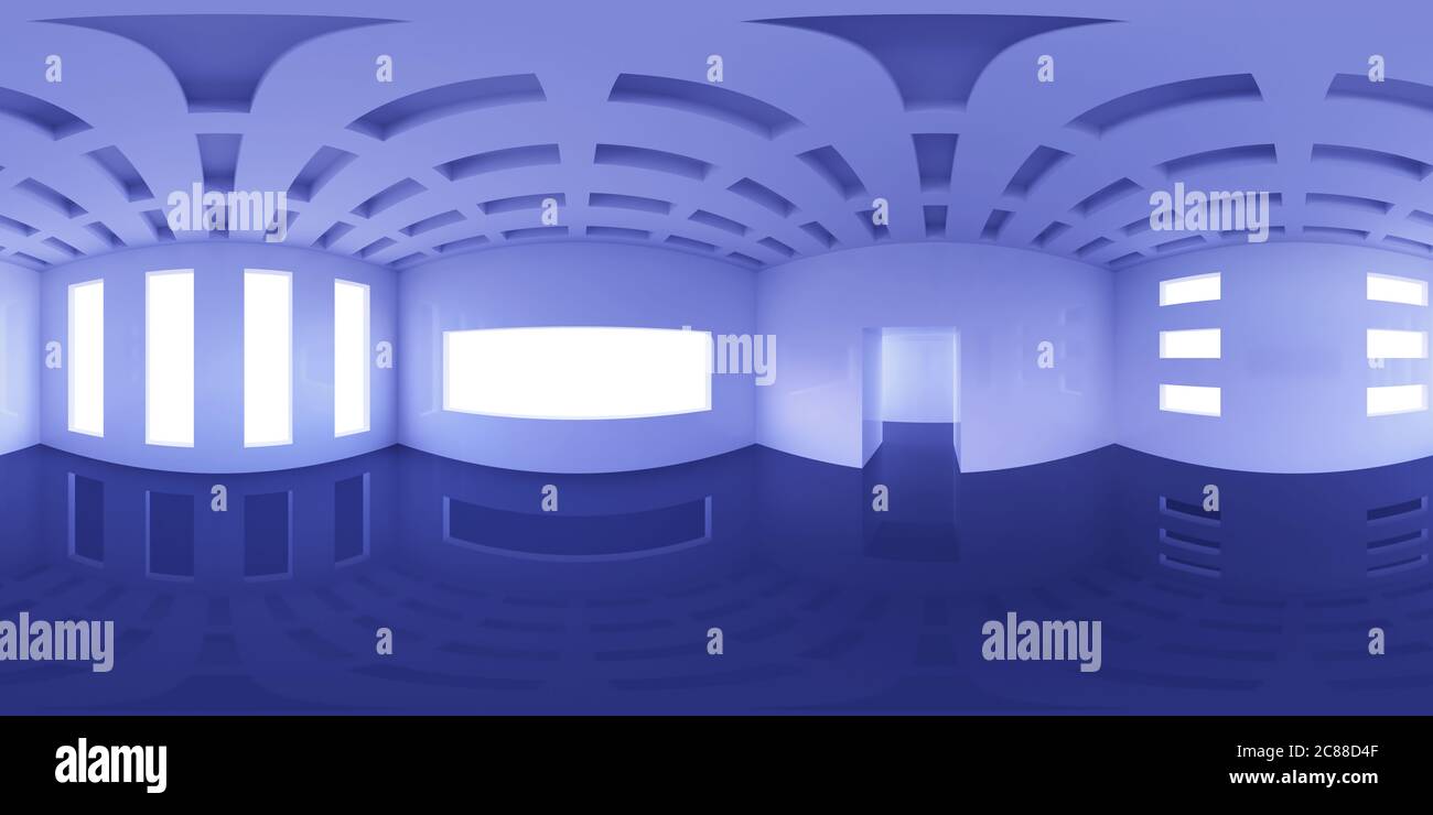 Mappa HDRI 8K, panorama di sfondo dell'ambiente sferico, rendering astratto della sorgente di luce interna ad alto contrasto (rendering equirettangolare 3d) Foto Stock