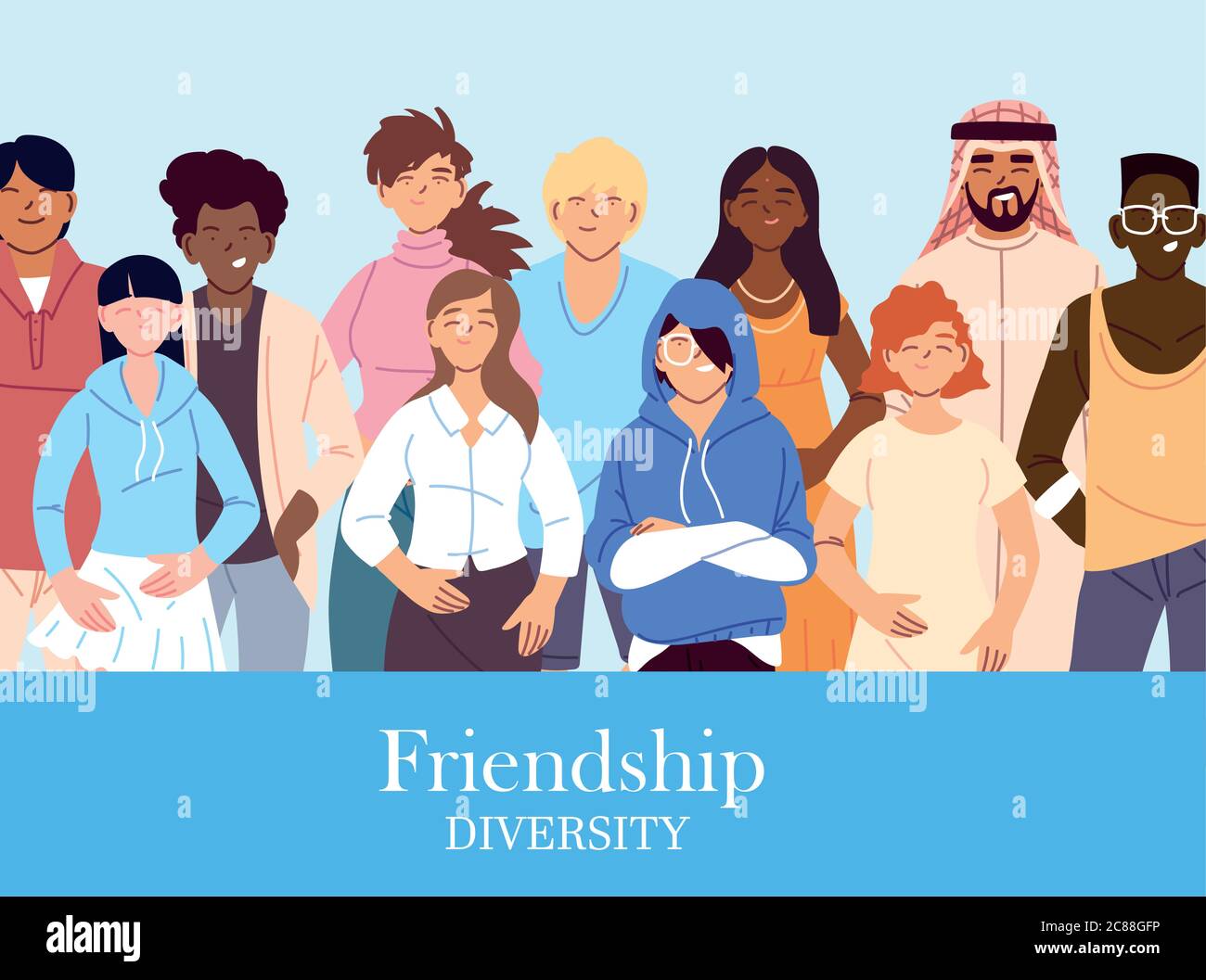 Donne e uomini cartoni animati design, culturale e amicizia diversità tema illustrazione vettoriale Illustrazione Vettoriale