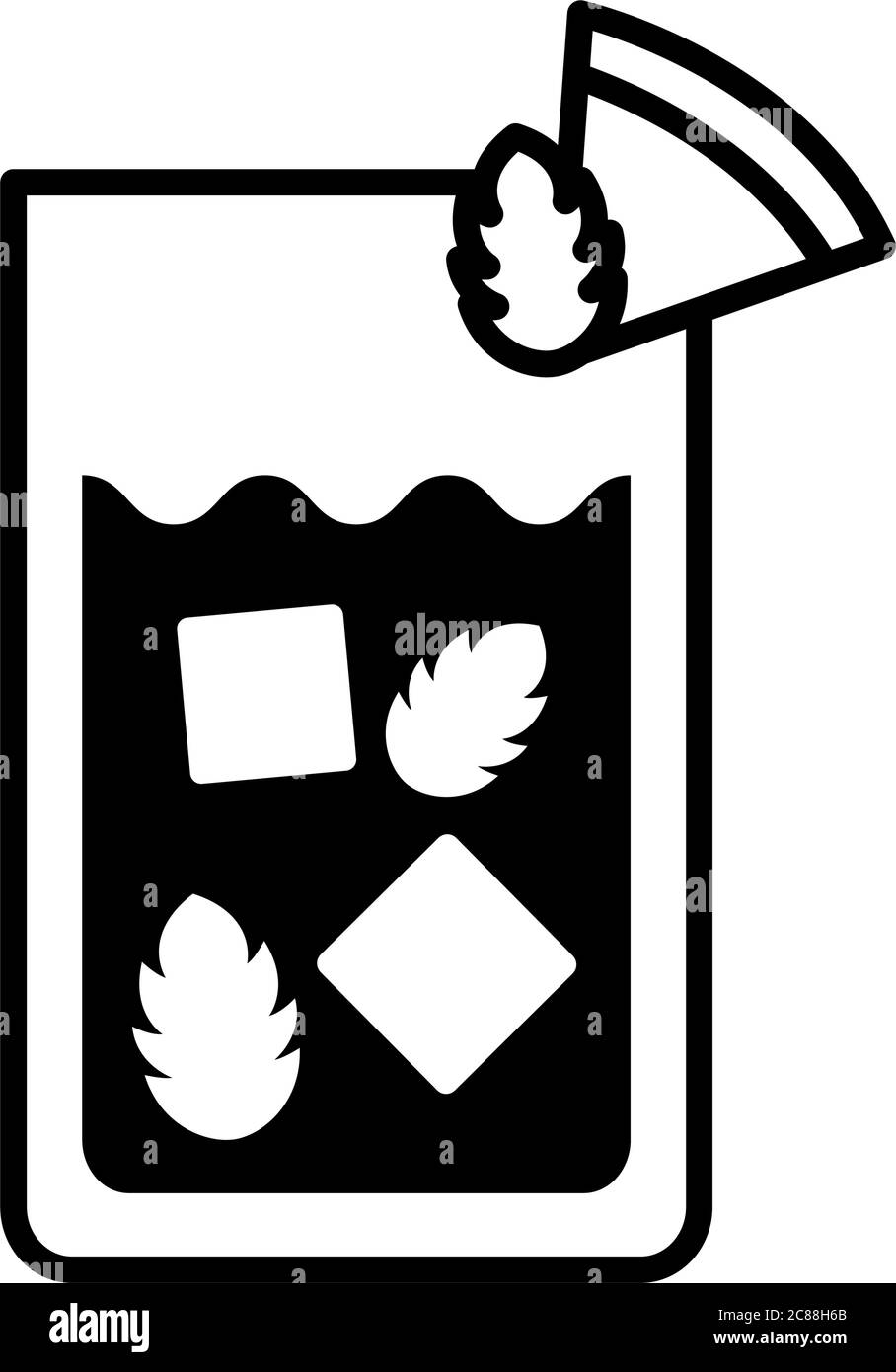 vetro con pompelmo e cubetti di ghiaccio disegno grafico vettoriale a icone Illustrazione Vettoriale