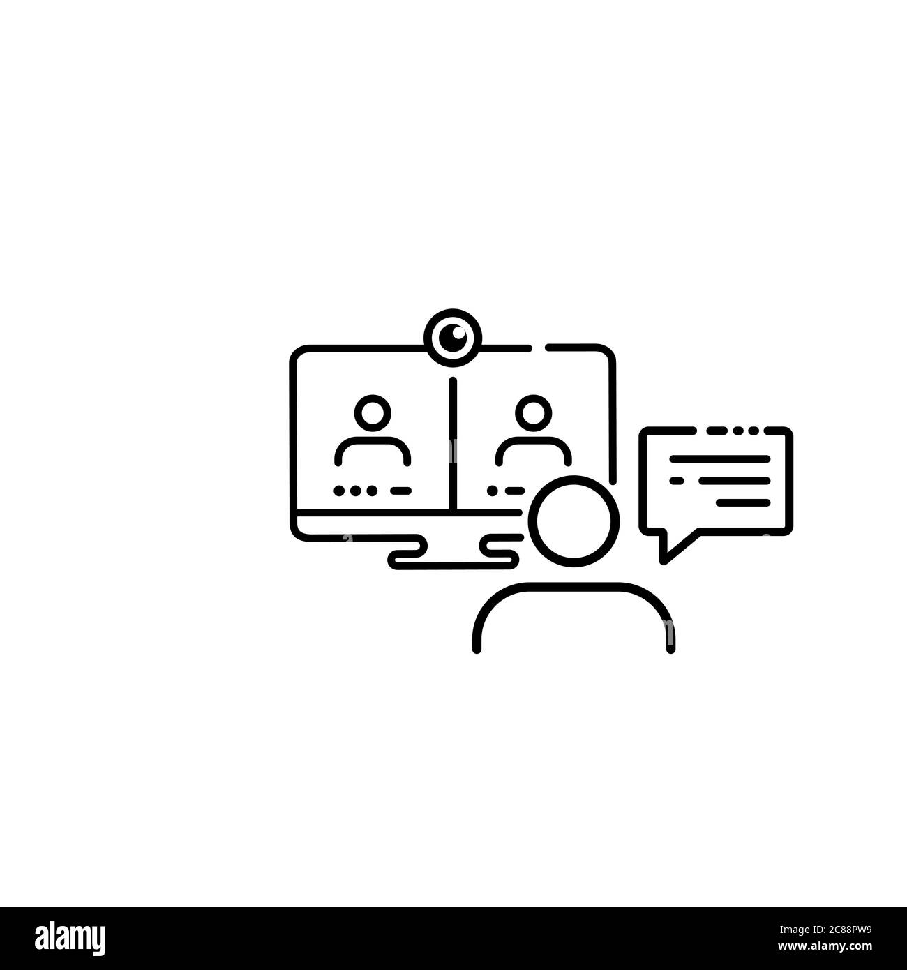 Formazione a distanza, lavoro da casa, corsi online, video seminario, icona webinar. Vettore su sfondo bianco isolato. EPS 10. Illustrazione Vettoriale