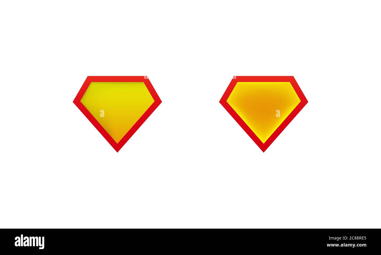 Layout icona superman Shield con ombra. Mockup di etichette supereroi. Vettore su sfondo bianco isolato. EPS 10. Illustrazione Vettoriale