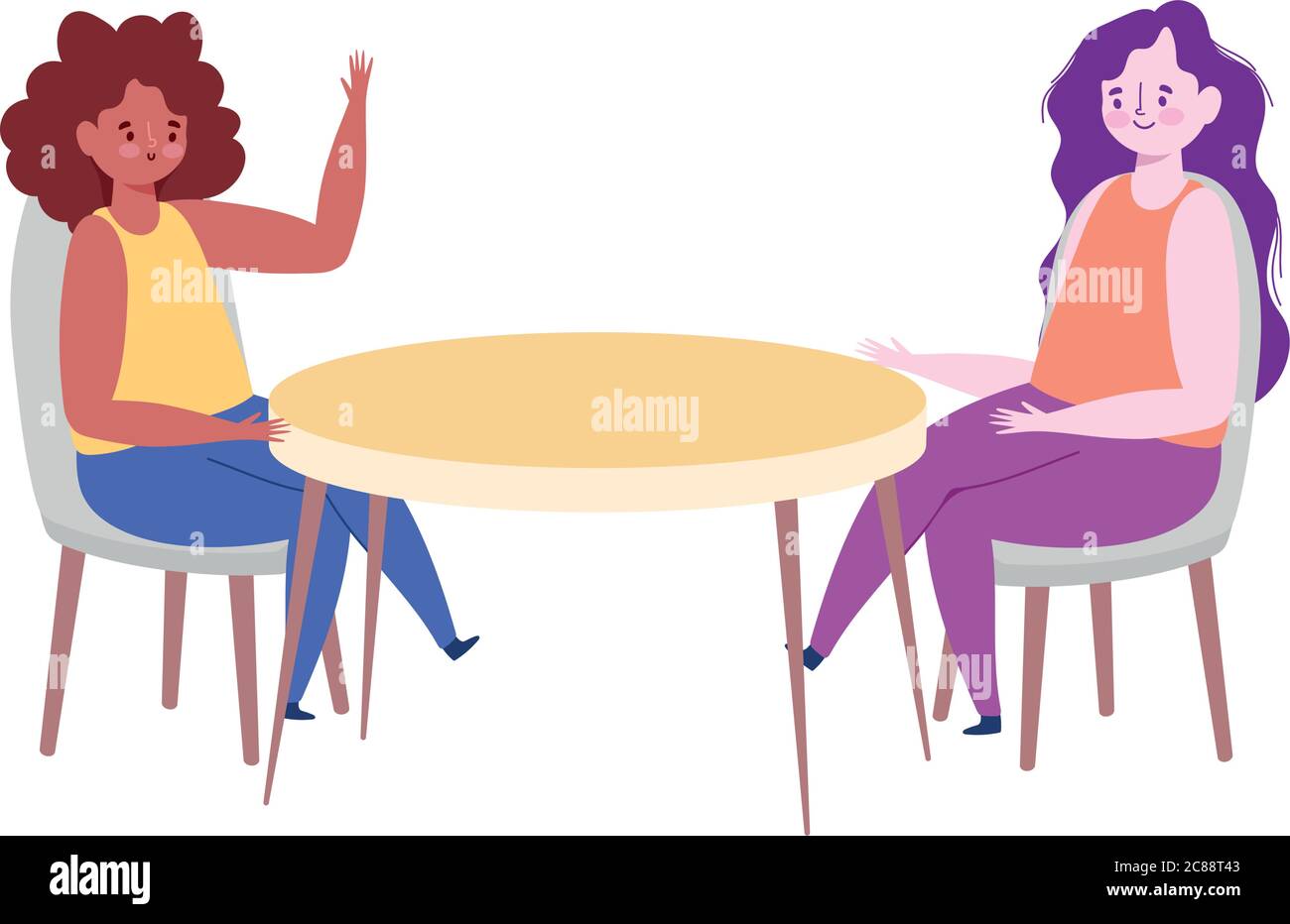 ristorante di distanza sociale, la prevenzione delle donne per il rischio di infezione e malattia, covid 19 coronavirus vettore illustrazione Illustrazione Vettoriale