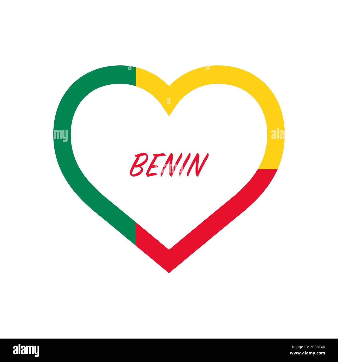 Benin bandiera nel cuore. Amo il mio paese. Segno. Illustrazione vettoriale di stock isolata su sfondo bianco. Illustrazione Vettoriale