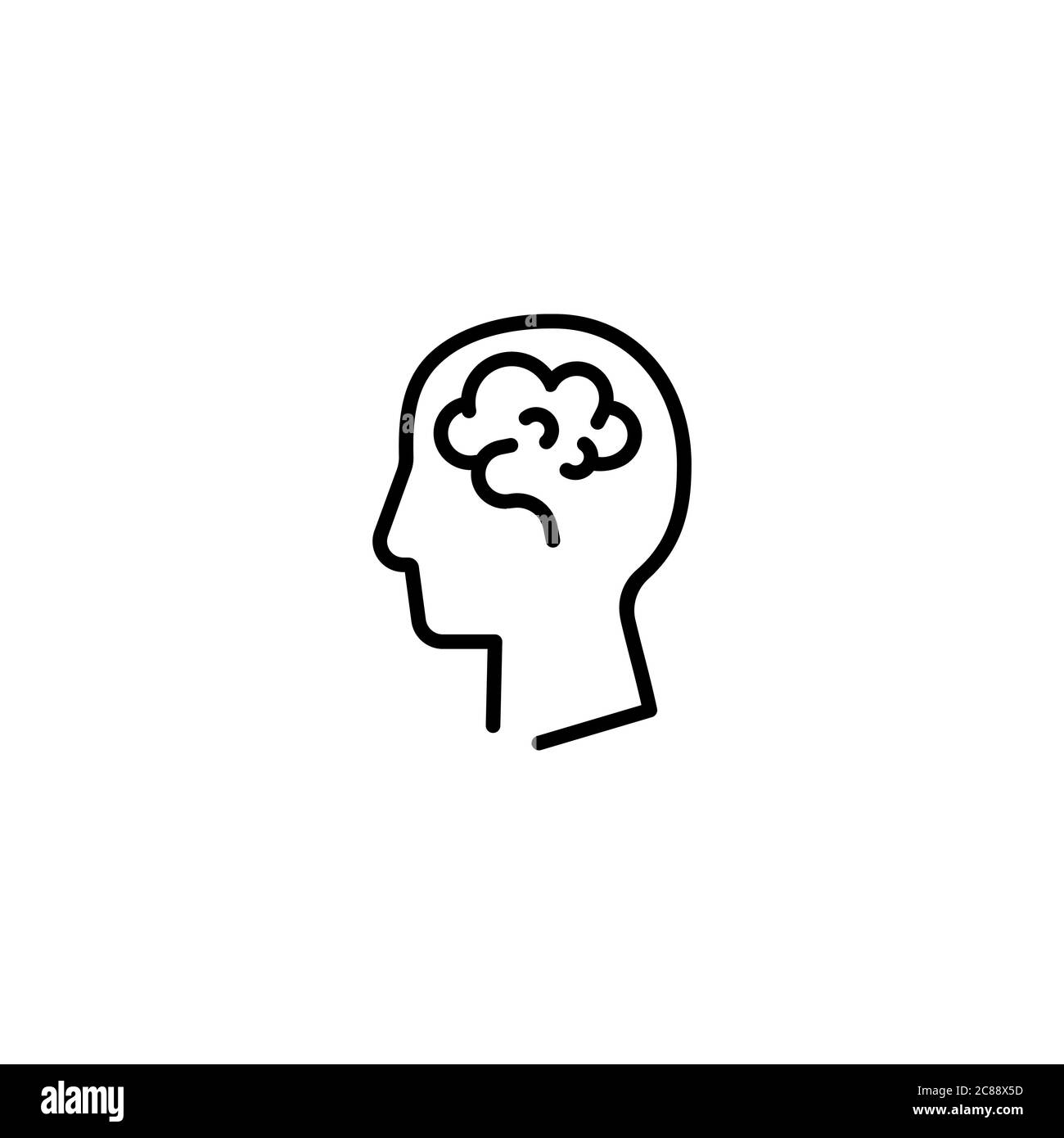 Testa umana con icona del cervello, simbolo in stile linea. Vettore su sfondo bianco isolato. EPS 10. Illustrazione Vettoriale