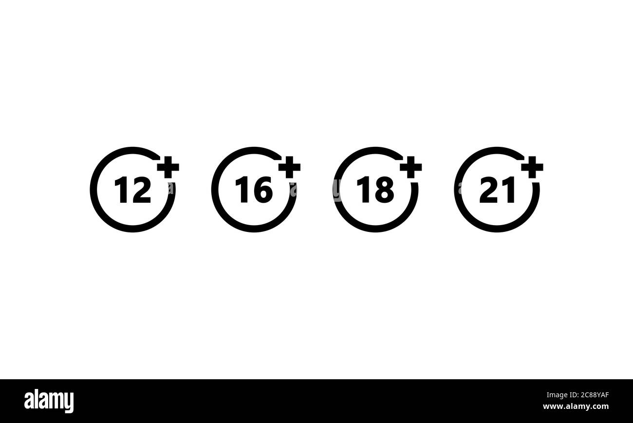 Set di icone di limitazione dell'età. Concetto di limite di età. Vettore su sfondo bianco isolato. EPS 10. Illustrazione Vettoriale