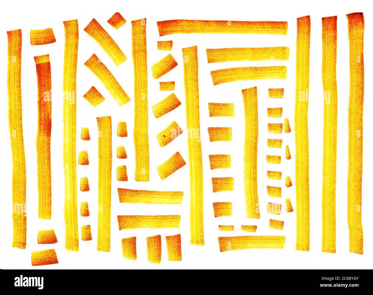 Linee e strisce dorate - sfondo disegnato a mano. Elemento raster per schede, web-design e decorazione. Grafica semplice e minimalista Foto Stock