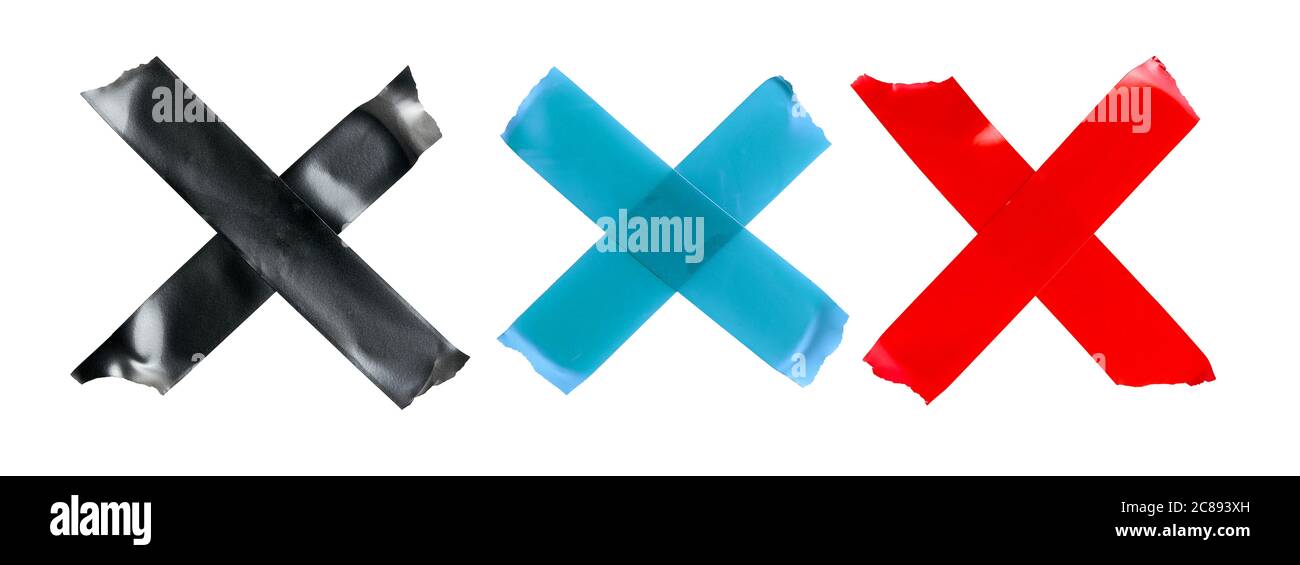 nastro isolante come segno x in tre colori, elemento di design Foto Stock