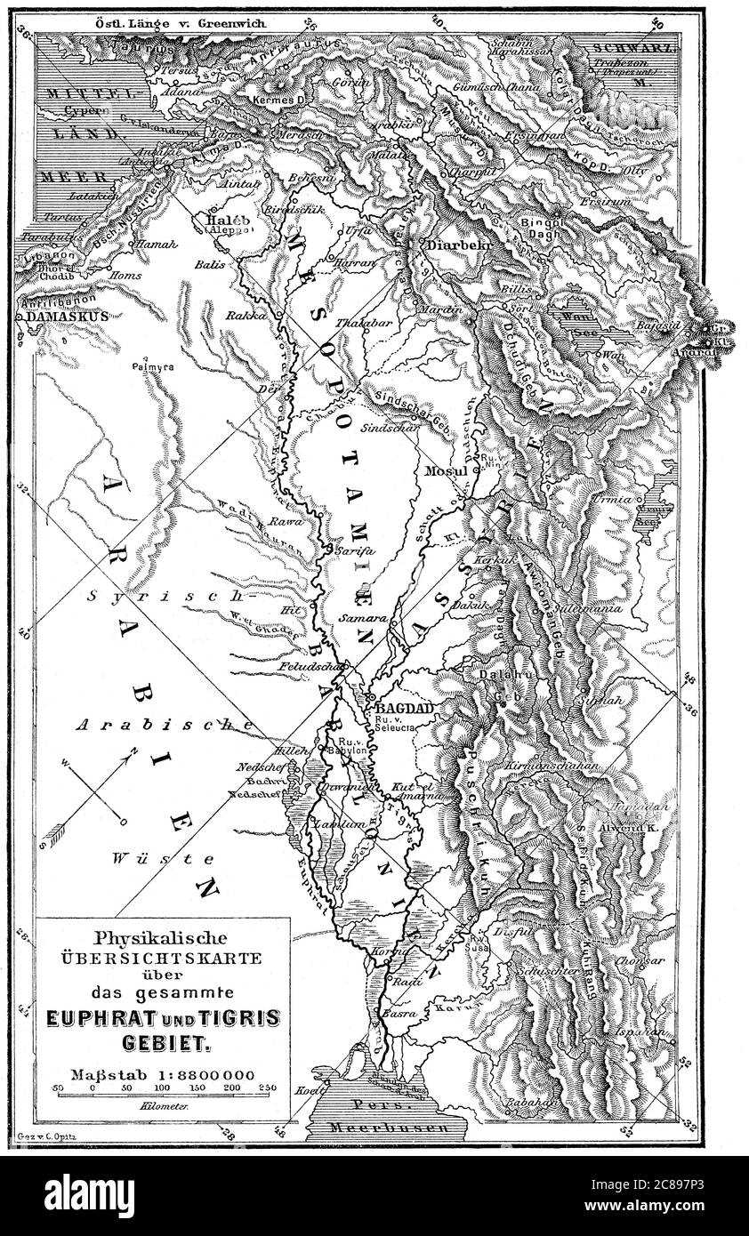 Mappa della Mesopotamia, 19 ° secolo Foto Stock