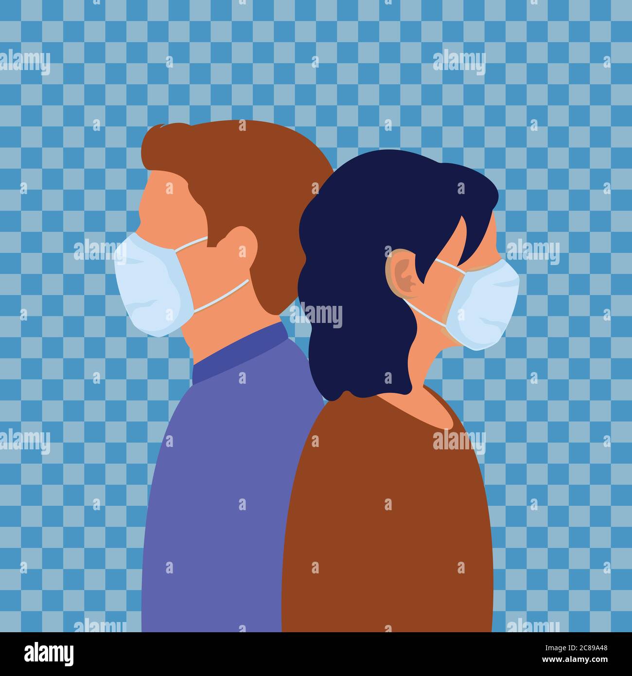 Uomo e donna in maschera medica. Illustrazione Vettoriale