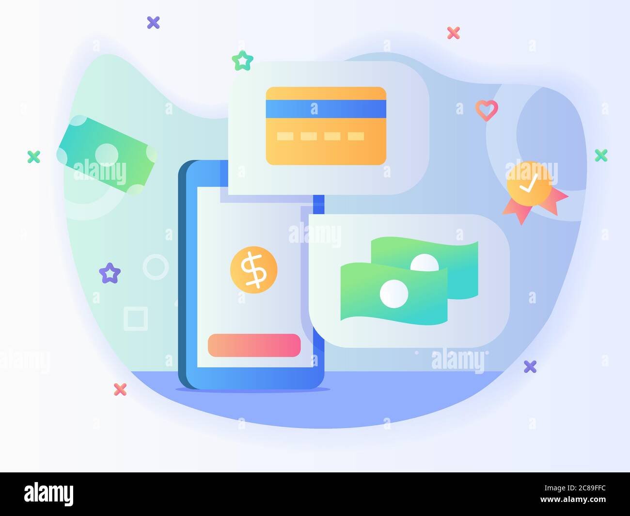 Schermo del telefono intelligente visualizzazione bankcard concetto di denaro senza contanti transazione con stile piatto. Illustrazione Vettoriale Schermo del telefono intelligente visualizzazione bankcard concetto di denaro senza contanti transazione con stile piatto. Illustrazione Vettoriale