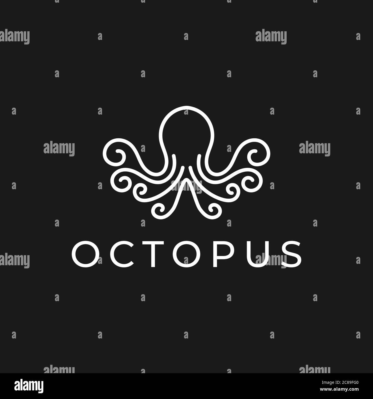 Modello di design con logo Octopus con stile line art. Illustrazione vettoriale dell'icona del polpo creativo Illustrazione Vettoriale