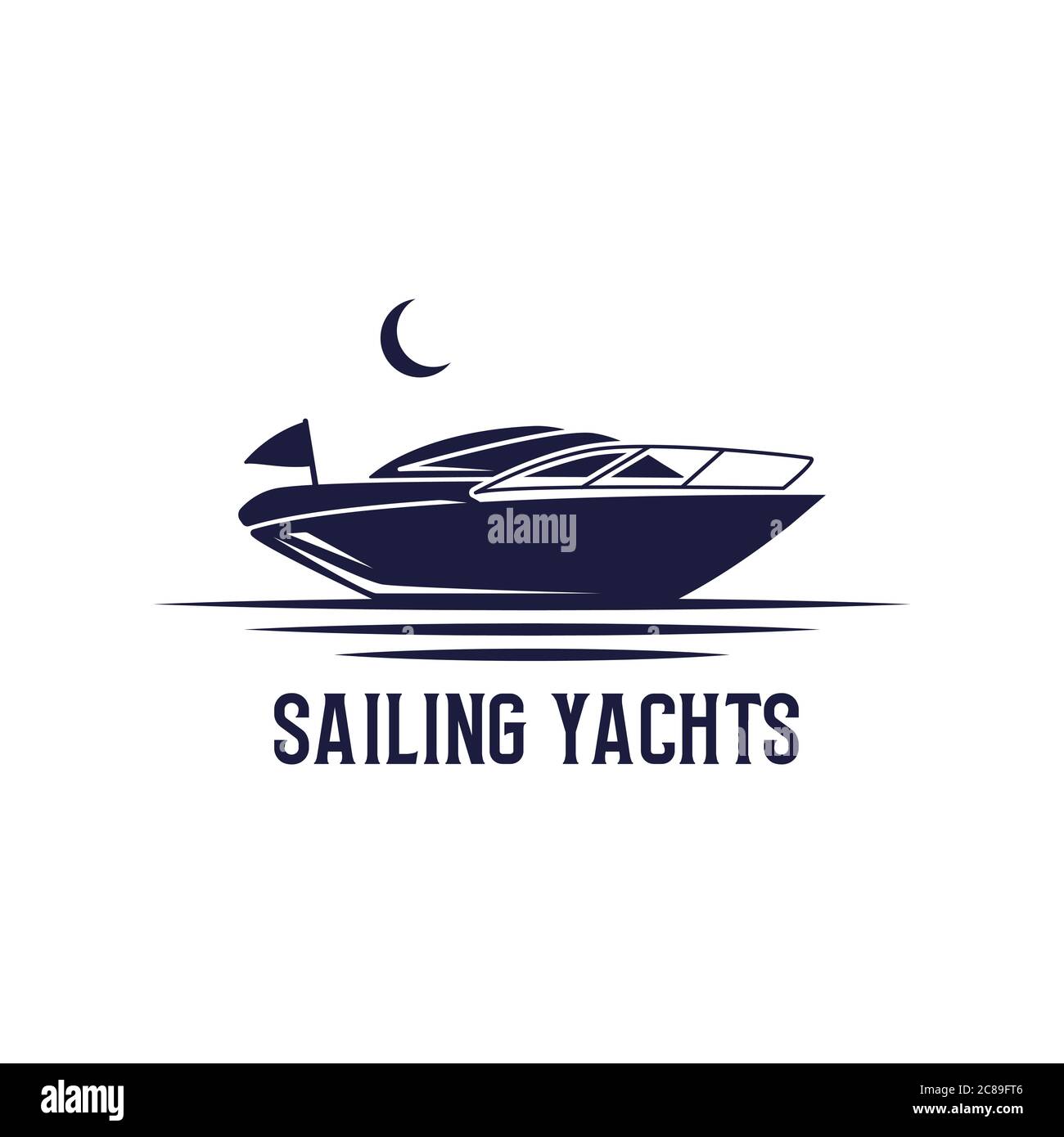 Design del logo Sailing Yachts, vettore del logo della barca a vela, simbolo dei trasporti creativi e simbolo Illustrazione Vettoriale