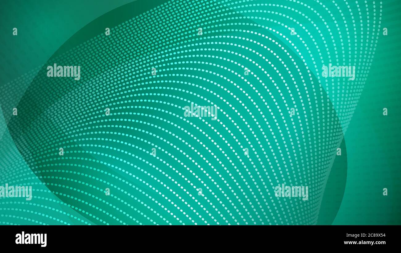 Sfondo astratto di superfici curve e punti di mezzitoni in colori turchesi Illustrazione Vettoriale
