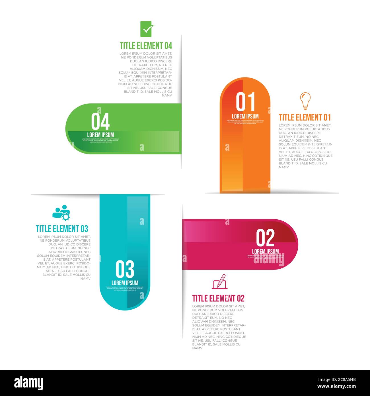 Modello infografico con 4 fasi di progettazione del flusso di lavoro immagine vettoriale del logo di marketing aziendale Illustrazione Vettoriale