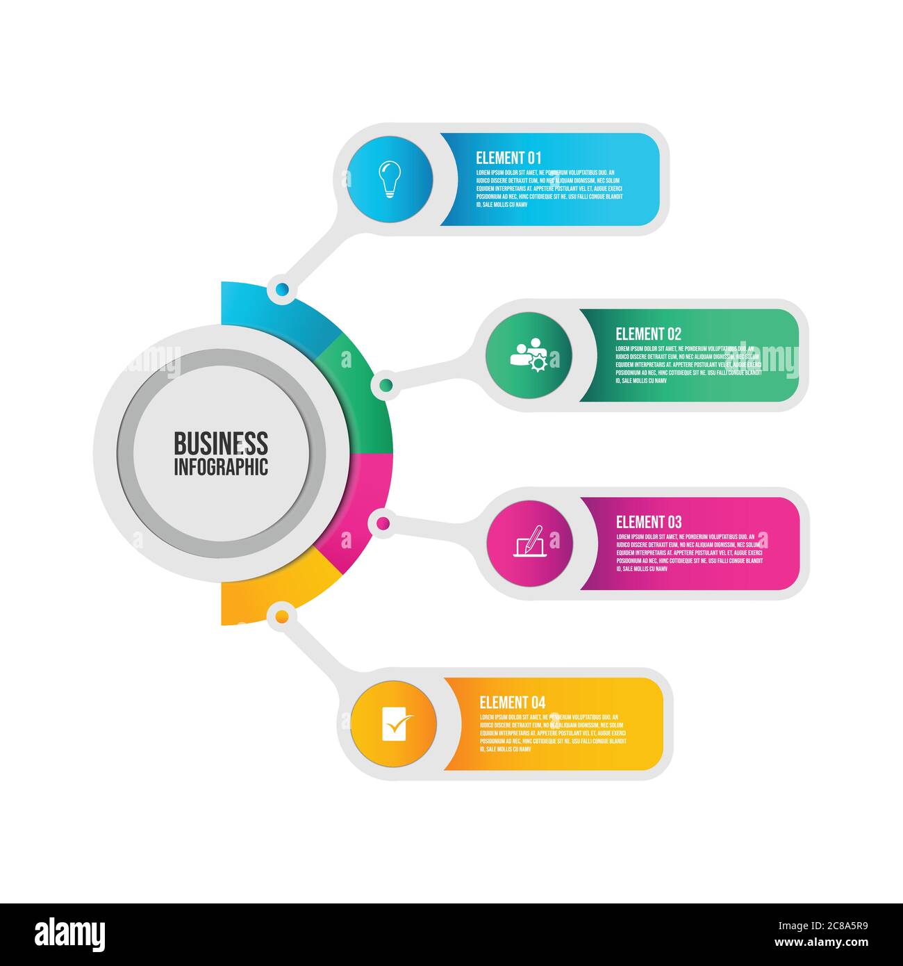 Modello infografico con 4 fasi di progettazione del flusso di lavoro immagine vettoriale del logo di marketing aziendale Illustrazione Vettoriale
