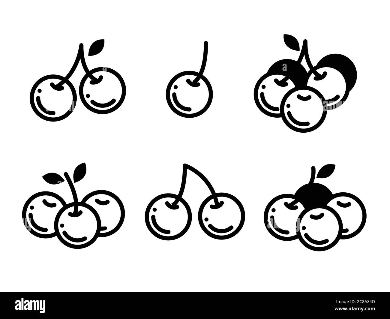 Set di icone di ciliegie. Elementi di design delle bacche dolci Illustrazione Vettoriale