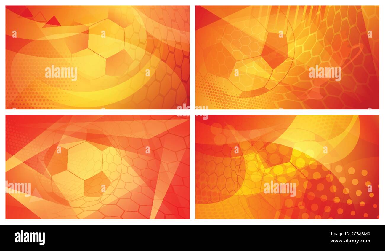 Set di quattro sfondi astratti di calcio o calcio con grande palla in colori nazionali della Spagna Illustrazione Vettoriale