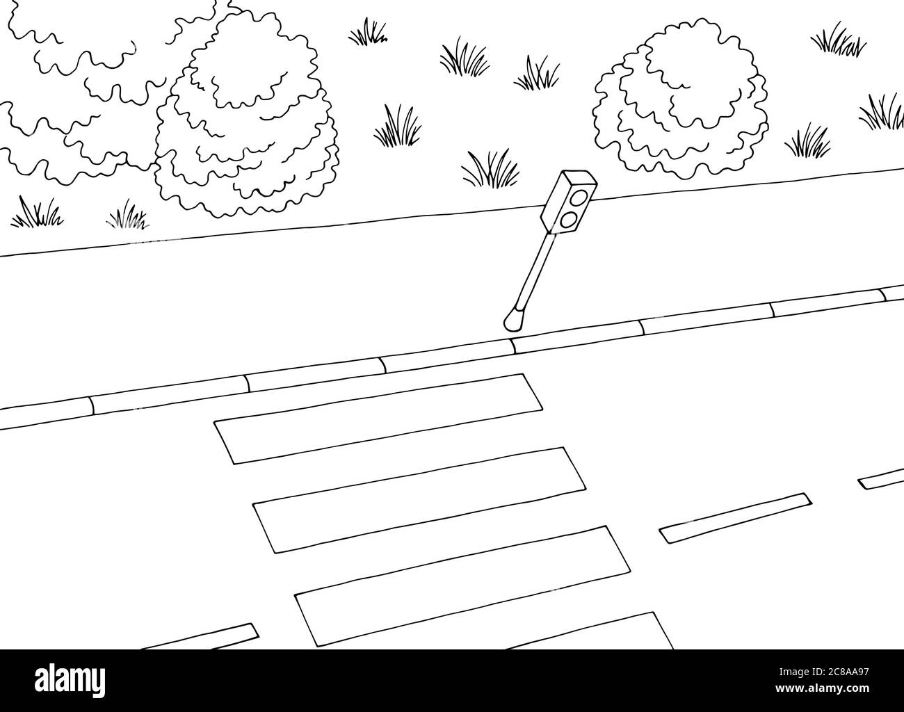 Vista a piedi direttamente sopra la strada superiore grafico nero bianco disegno di schizzo grafico di disegno di paesaggio vettore Illustrazione Vettoriale